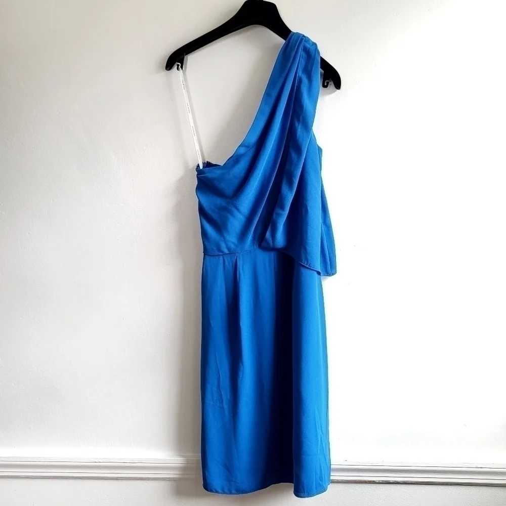 New Halston Braided Strap One-Shoulder Silky Georgette Dress NWT Size 4